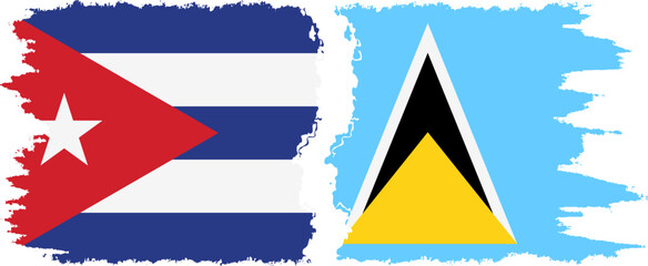 Saint Lucia and  Cuba grunge flags connection, vector