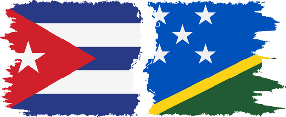 Solomon Islands and  Cuba grunge flags connection, vector