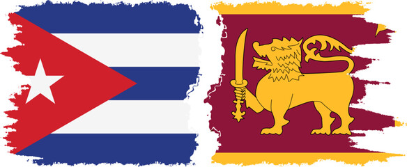 Sri Lanka and  Cuba grunge flags connection, vector