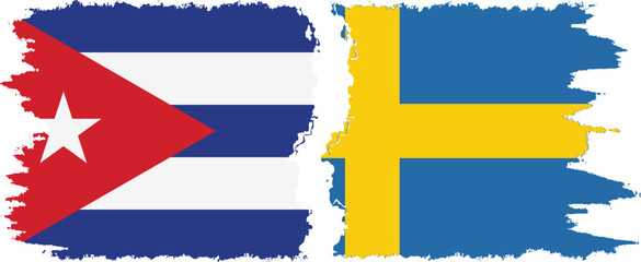 Sweden and  Cuba grunge flags connection, vector