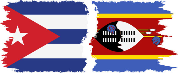 eSwatini and  Cuba grunge flags connection, vector