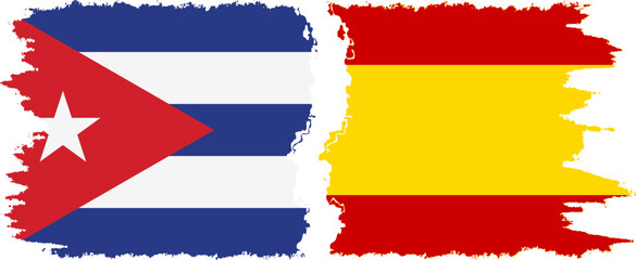 Spain and  Cuba grunge flags connection, vector