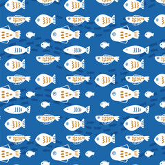 Seamless pattern of fish vector drawn