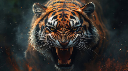 Digital art of a snarling hyena displaying aggressive teeth and ears, emphasizing the fierce nature of predator behavior