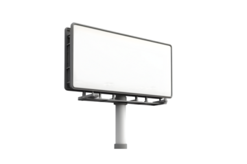 Empty billboard on a pole, white isolated background transparent background