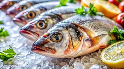 fresh fish on ice in a restaurant shallow depth of field Macro