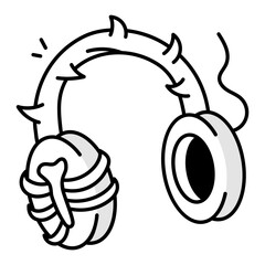 A doodle style icon of spooky headphones 

