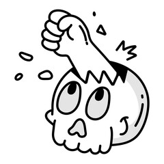 Break skull with hand, a doodle style icon 
