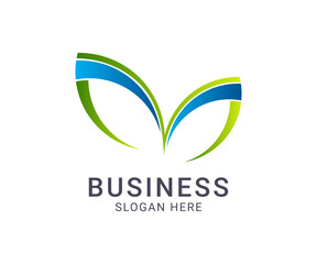 Abstract leaf logo icon vector template design with gradient blue and green colors.