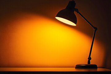 Modern reading lamp on the table warm light from the lamp copy space