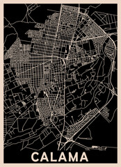 Calama Chile City Map black Beige