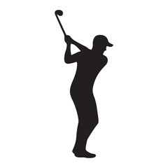 Golf Player Silhouette Vector Logo Icon - Clip Art Drawing Isolated on White Background