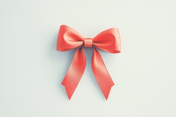Fototapeta premium Classic 3D Red Ribbon Bow Tied in a Perfect Knot on White Surface