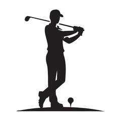 Golf Player Silhouette Vector Logo Icon - Clip Art Drawing Isolated on White Background