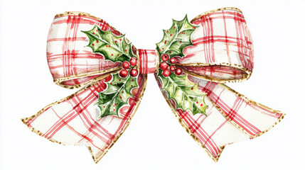 Festive Christmas bow with holly and berries, perfect for holiday decor