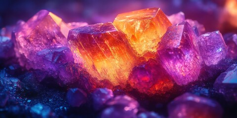 Obraz premium A Vibrant Cluster of Multi-Colored Crystals Glowing with Inner Light