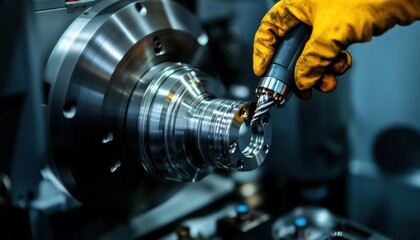 A worker operating a lathe machine, shaping a metal part with precision, lathe machining, metalworking process, background, no blur, photo not dark, everything is clear, copy space