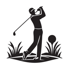 Golf Player Silhouette Vector Logo Icon - Clip Art Drawing Isolated on White Background