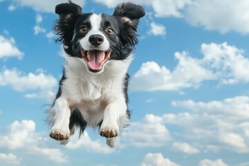 Fototapeta premium A Border Collie Dog Leaping in Mid-Air with a Happy Expression