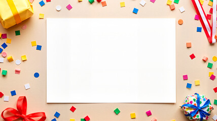 Gift boxes and confetti frame for festive party