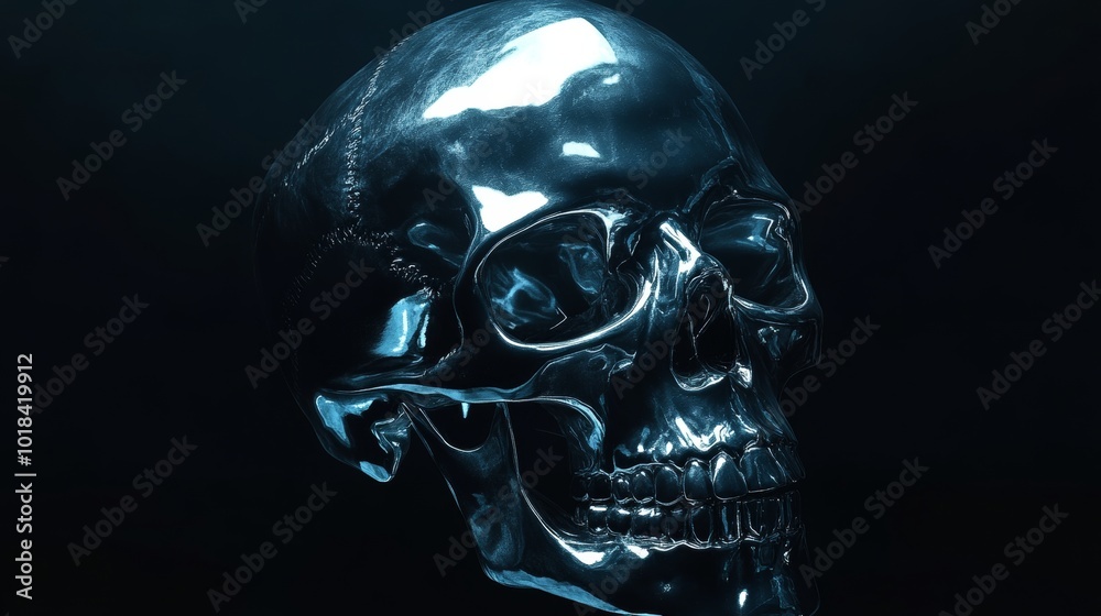 Sticker A silver skull with a blue background