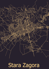 Stara Zagora Bulgaria city map black and beige