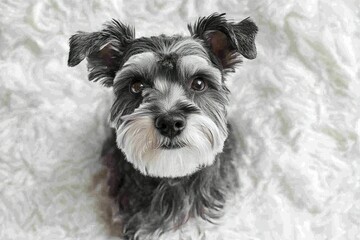A Black and White Miniature Schnauzer Looking Upwards
