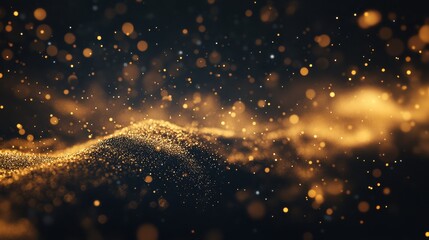 Obraz premium Abstract golden dust particles floating in the air against a dark background