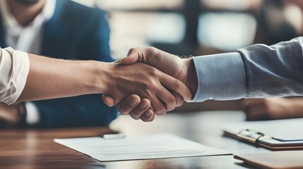 Businesspeople Shaking Hands Over Signed Agreement