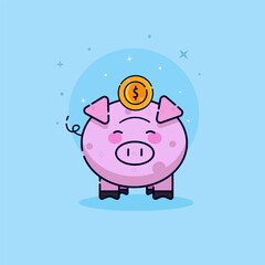 A cute vector icon of a piggy bank with a coin on top, representing saving money and financial growth in a playful style