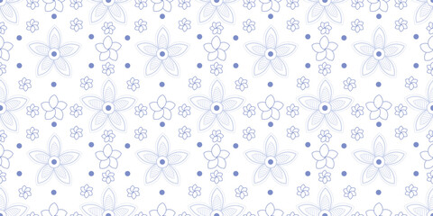 Pastel flora. A light floral pattern in cool blue tones with fine details. Seamless background. Pattern on a white isolated background