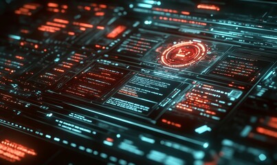 Obraz premium Futuristic digital interface with red and blue highlights.