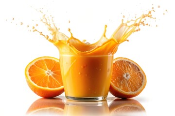 Fresh orange juice splashing on a white background