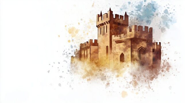 Watercolor vector illustration of medieval building on a white background