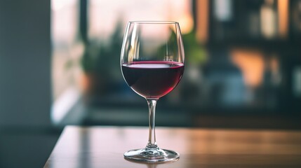 A Glass of Red Wine on a Wooden Table