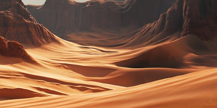 Otherworldly Sandstone Formations Cast Dramatic Shadows Across Shifting Desert Dunes