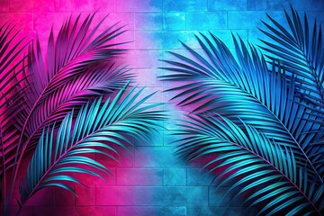 Graffiti-style palm tree leaves on neon pink and blue background