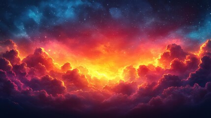 Fototapeta premium A celestial spectacle of vibrant clouds and shimmering stars, painting the night sky with an ethereal glow.
