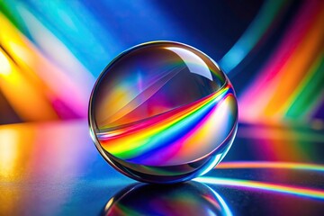 Abstract glass shape with rainbow reflections and refractions at a tilted angle