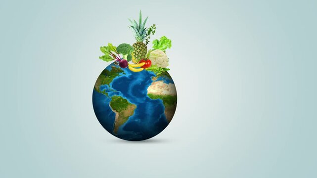 world vegan day good for world, globe with vegetable and food, vegan day celebration