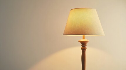 A classic floor lamp with a fabric shade and a wooden base, beautifully showcased against a bright white backdrop, highlighting its timeless appeal.