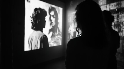 Silhouette of a Woman Admiring Art in a Gallery