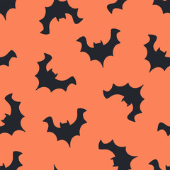 Halloween seamless pattern with flying bats. Cute background for Halloween party fabric or kids stuff. Bats in cartoon flat style. Vector illustration 
