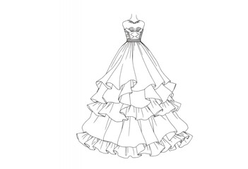 Fototapeta premium Elegant Ruffled Ball Gown Dress Fashion Illustration Sketch Drawing Design