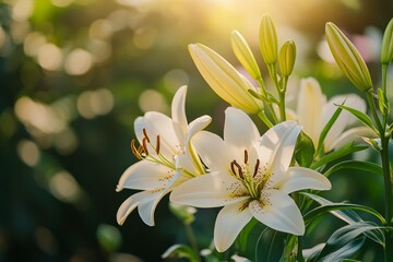 White Lily Flower Blooming in Sunlight