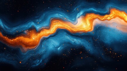 Abstract Swirls of Blue and Orange in a Cosmic Landscape