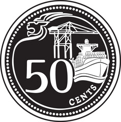 50 cents coin singapore currency vector design handmade silhouette