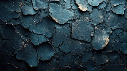 Dark Blue Cracked Surface with Golden Accents