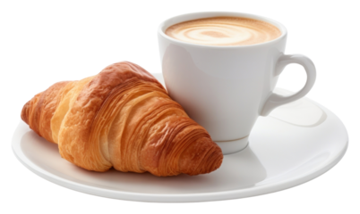 PNG A cup of coffee with croissant bread drink food.