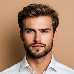 Fototapeta premium young, man, beard, professional, profile picture, profile photo, portrait, smiling, business, formal, confident, handsome, suit, teal, background, corporate, male, elegant, modern, success, stylish, a